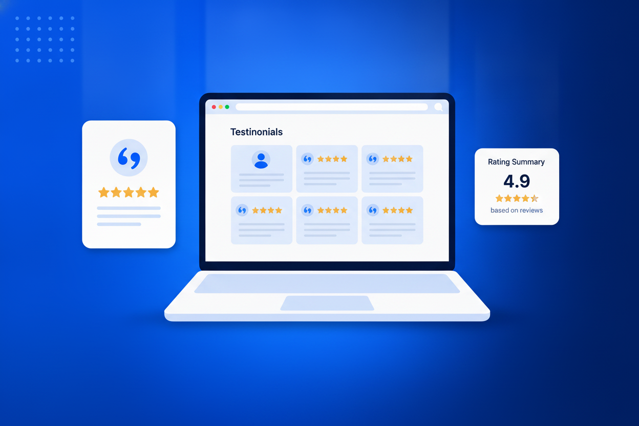 Testimonial Widget showing star ratings and review cards on a website