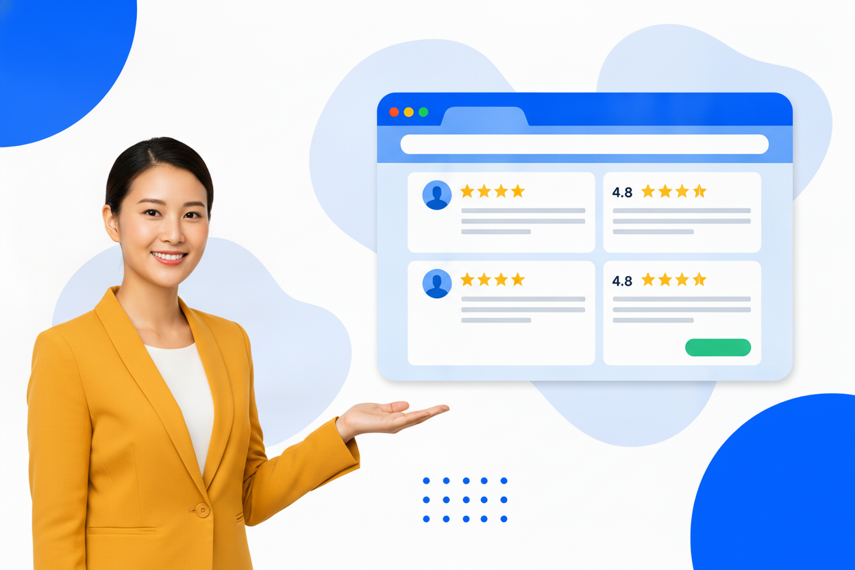 A tripadvisor widget with star ratings and customer review cards