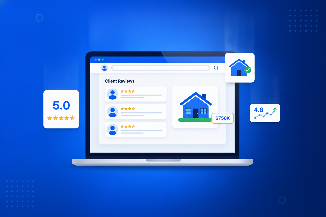 Zillow Reviews Widget showing star ratings and review cards on a website