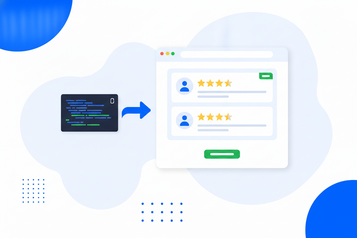 A small embed snippet placing a review widget onto a website