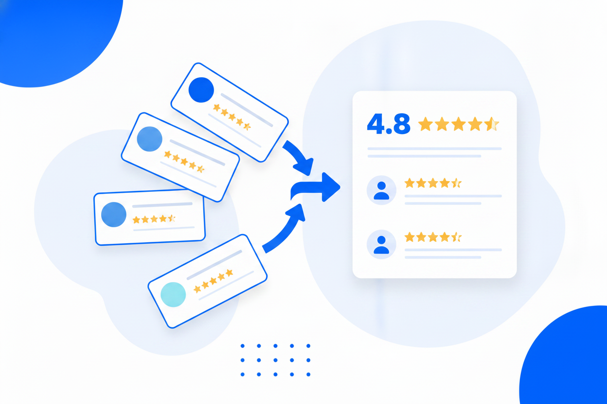 Reviews from multiple platforms flowing into one review widget